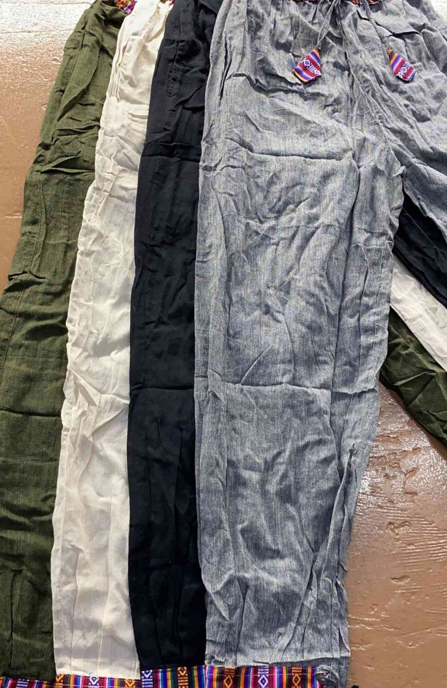 Cotton Bhutani Trim & Cuff Pants - Solid
