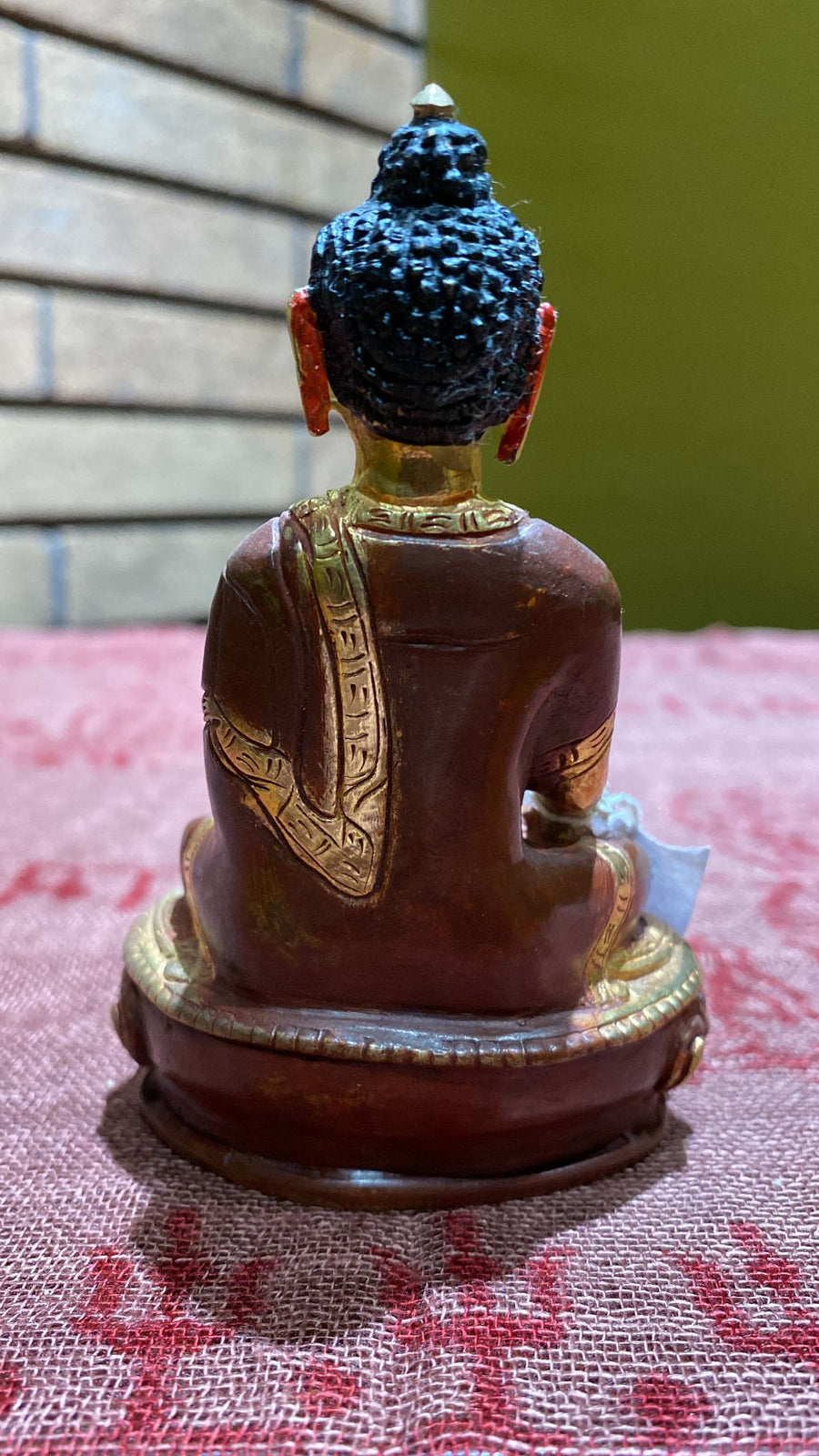 Shakyamuni Bumisparsha (Earth Touching) Buddha Gold-Plated Copper Lost-Wax Golden Thanka Paint Face Statue (S)