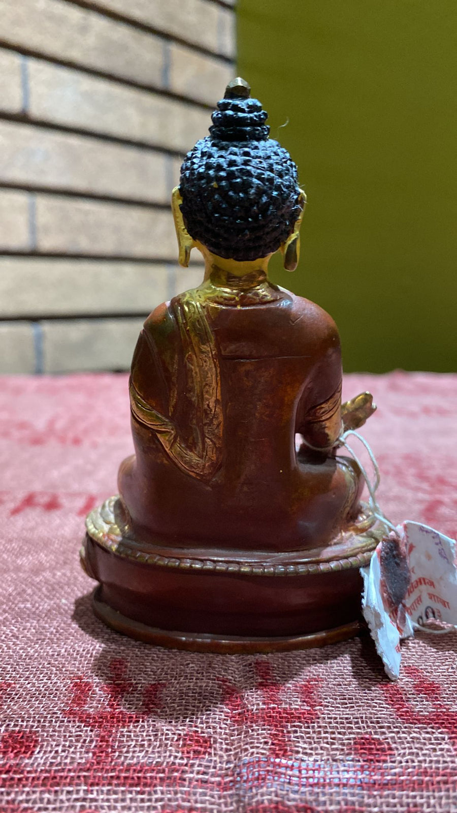 Bhaishajyaguru (Blue Medicine Buddha) Gold-Plated Copper Lost-Wax Golden Thanka Paint Face Statue (S)