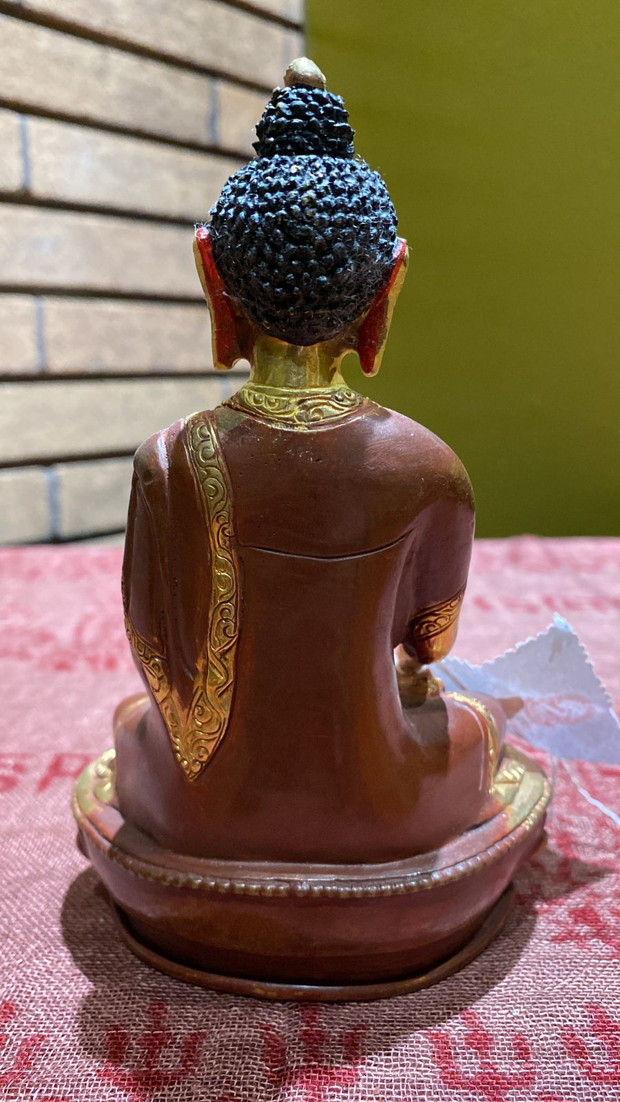 Shakyamuni Bumisparsha (Earth Touching) Buddha Gold-Plated Copper Lost-Wax Golden Thanka Paint Face Statue (M)