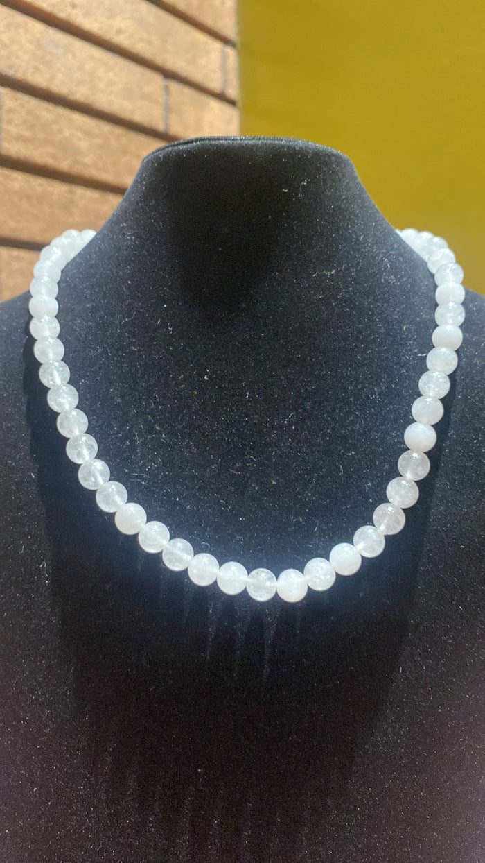 8MM White Agate Bead Stretchy Cord Necklace/Bracelet/Anklet