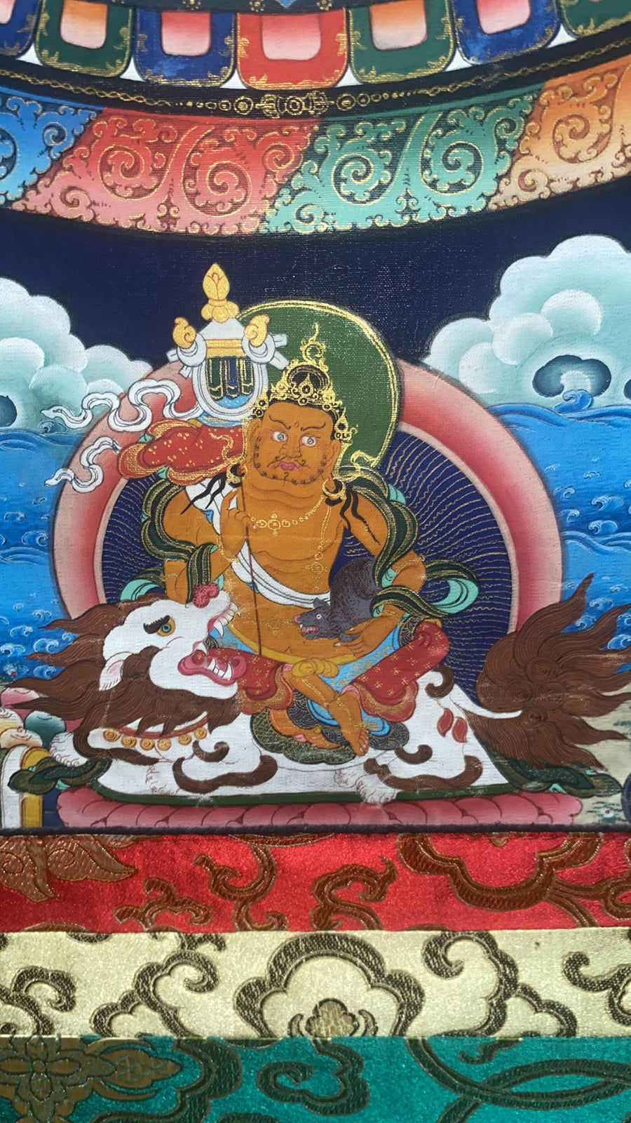 Antique Avalokiteshvara Yantra Mandala Jumbo Thangka Painting w/ Gold Detailing