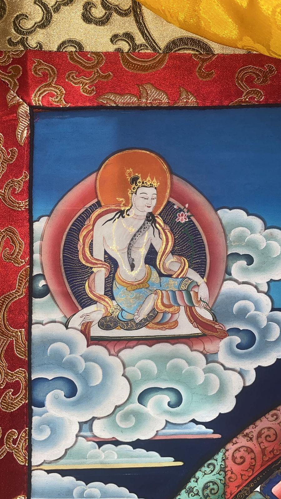 Antique Avalokiteshvara Yantra Mandala Jumbo Thangka Painting w/ Gold Detailing