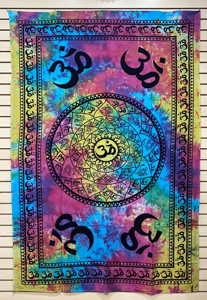 Tie-Dye Om Lotus Flower Mandala Tapestry