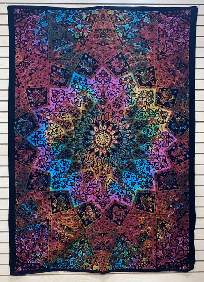 Tie-Dye Geometric Lotus Flower Tapestry
