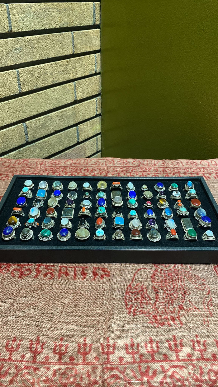 Solid .925 Sterling Silver Ring w/ Assorted Semi-Precious Stones (XL)