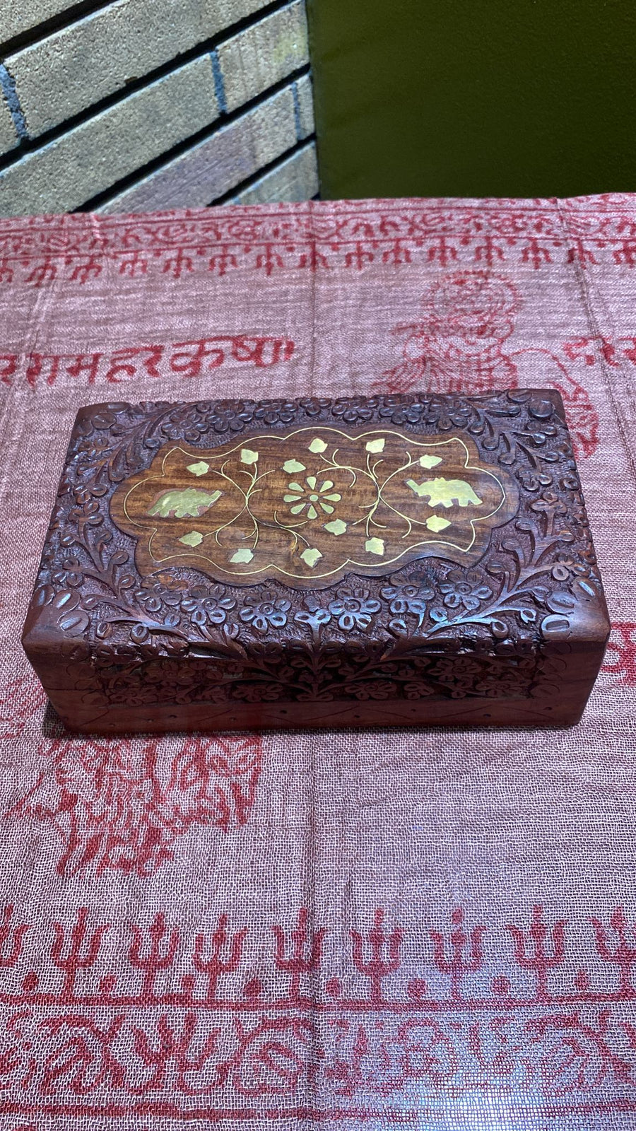 Wooden Box With Brass Inlay