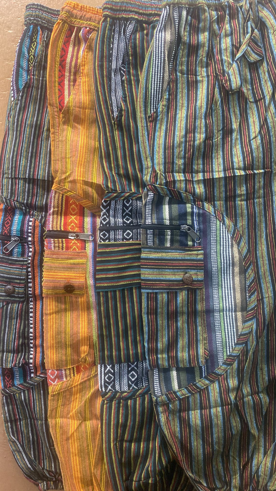 Cotton 7-Pocket Patchwork Capri Pants - Stripes