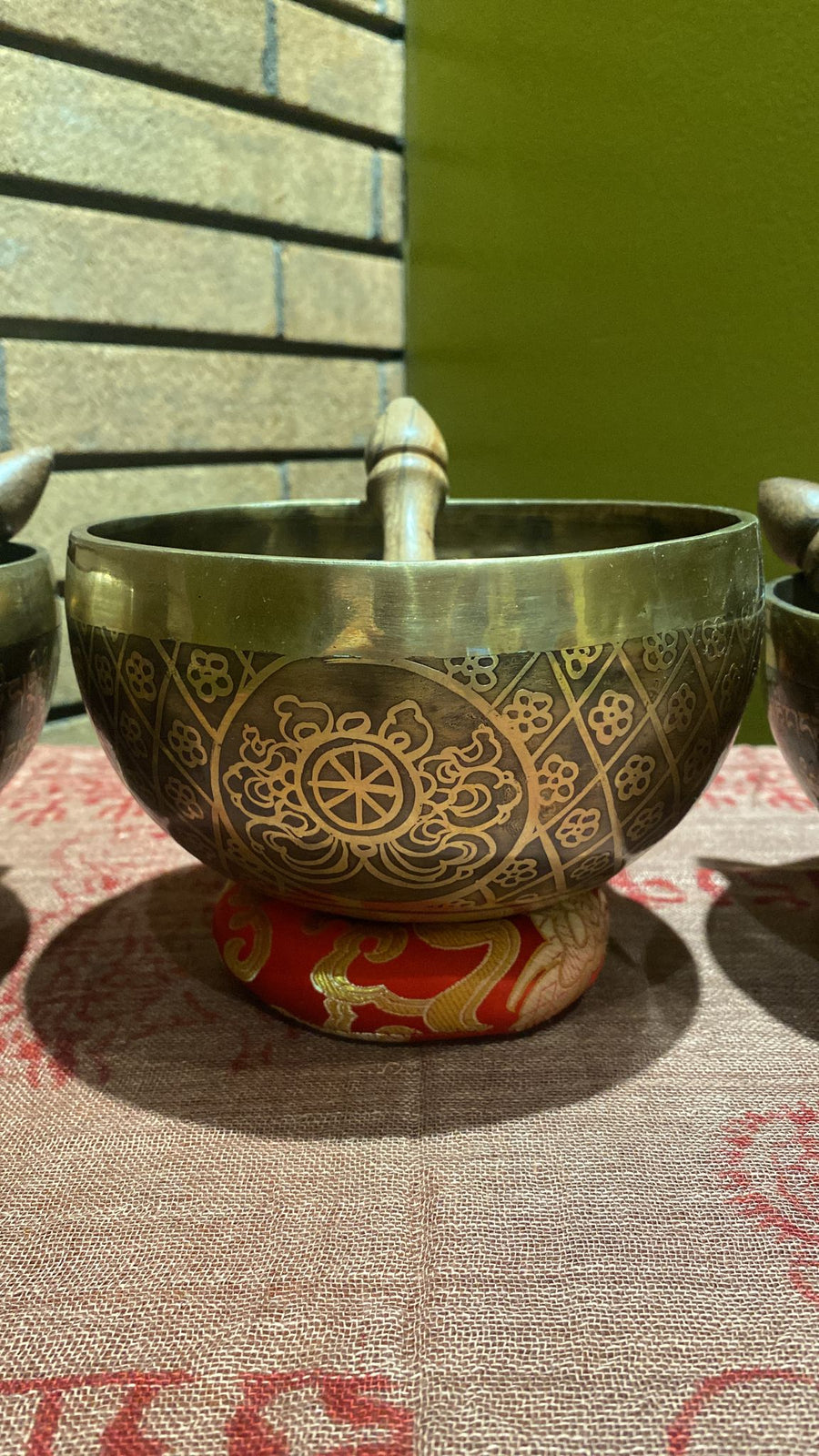 Hand-Pounded 7 Metal Tibetan Singing Bowl Etched w/Buddhist Iconography (Assorted) (XL)