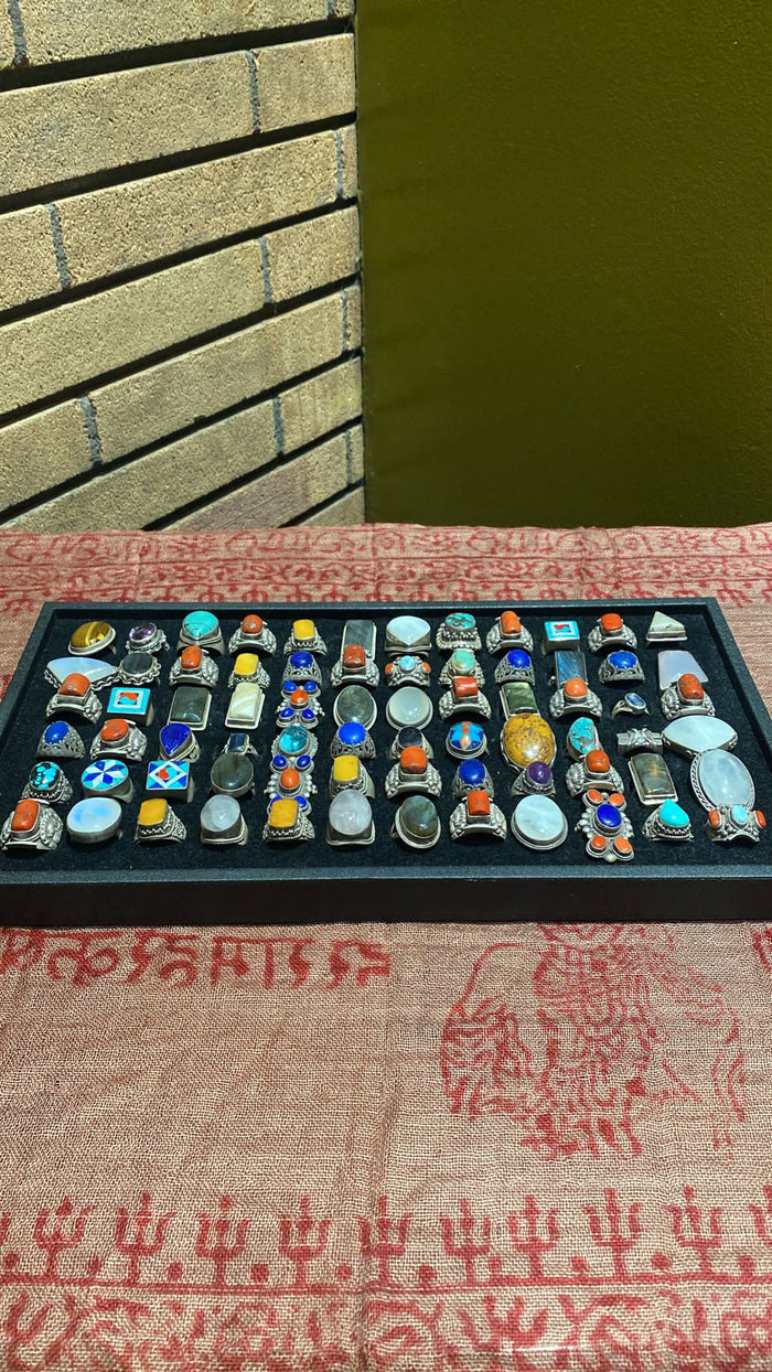 Solid .925 Sterling Silver Ring w/ Assorted Semi-Precious Stones (XXL)