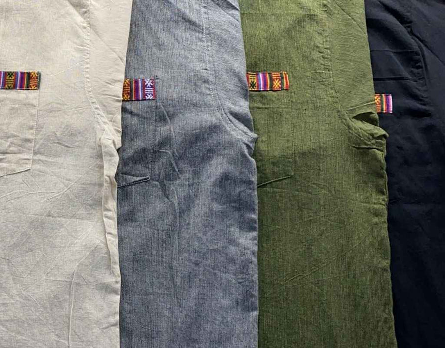 Cotton Bhutani Trim Long-Sleeve Round Neck Tunic - Solid Color