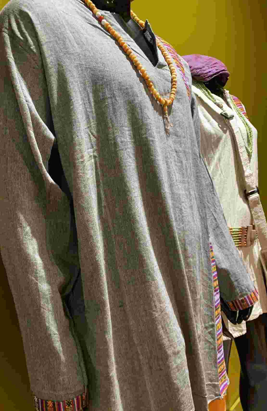 Cotton Bhutani Trim Long-Sleeve V-Neck Tunic - Solid