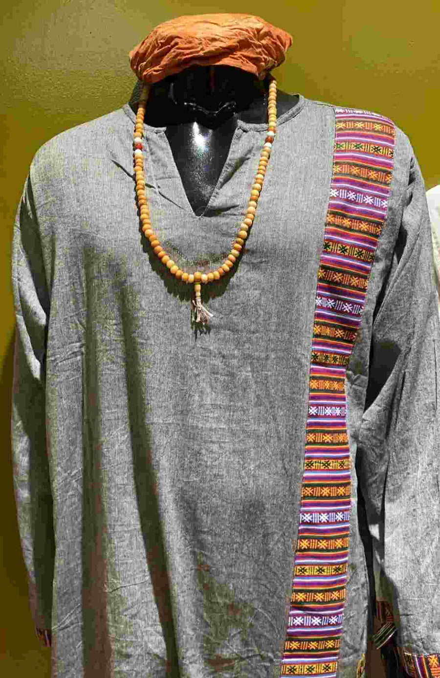 Cotton Bhutani Trim Long-Sleeve V-Neck Tunic - Solid