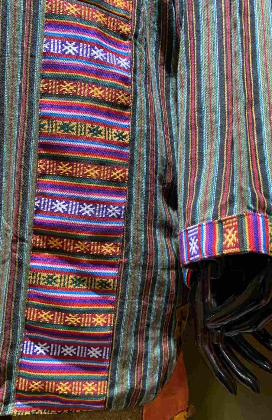 Cotton Bhutani Trim Long-Sleeve V-Neck Tunic - Stripes