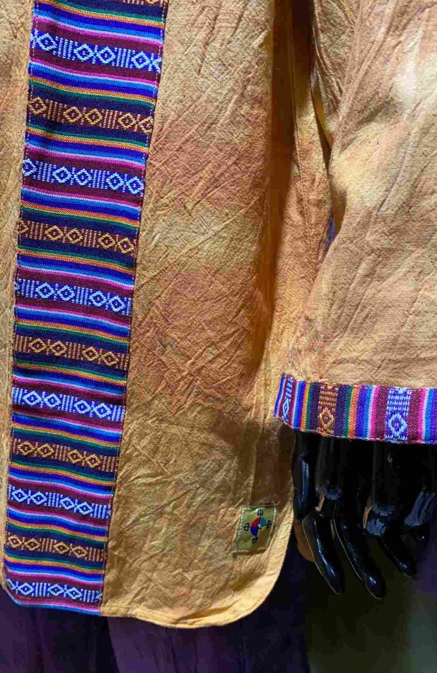 Cotton Bhutani Trim Long-Sleeve V-Neck Tunic - Tie-Dye