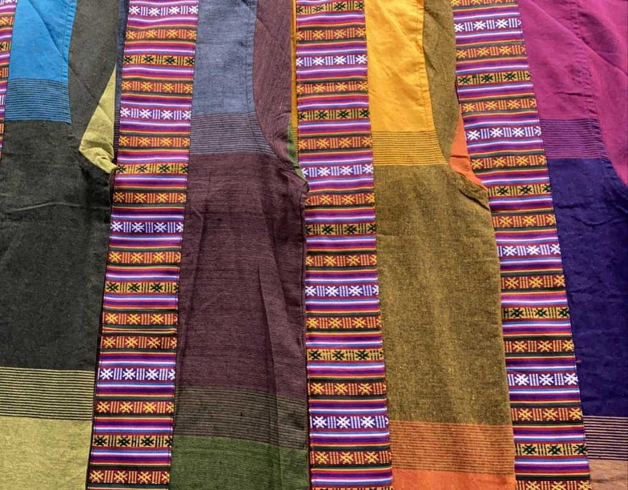 Cotton Bhutani Trim Long-Sleeve V-Neck Tunic - Tri Color