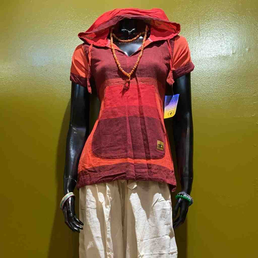 red hooded tunic
