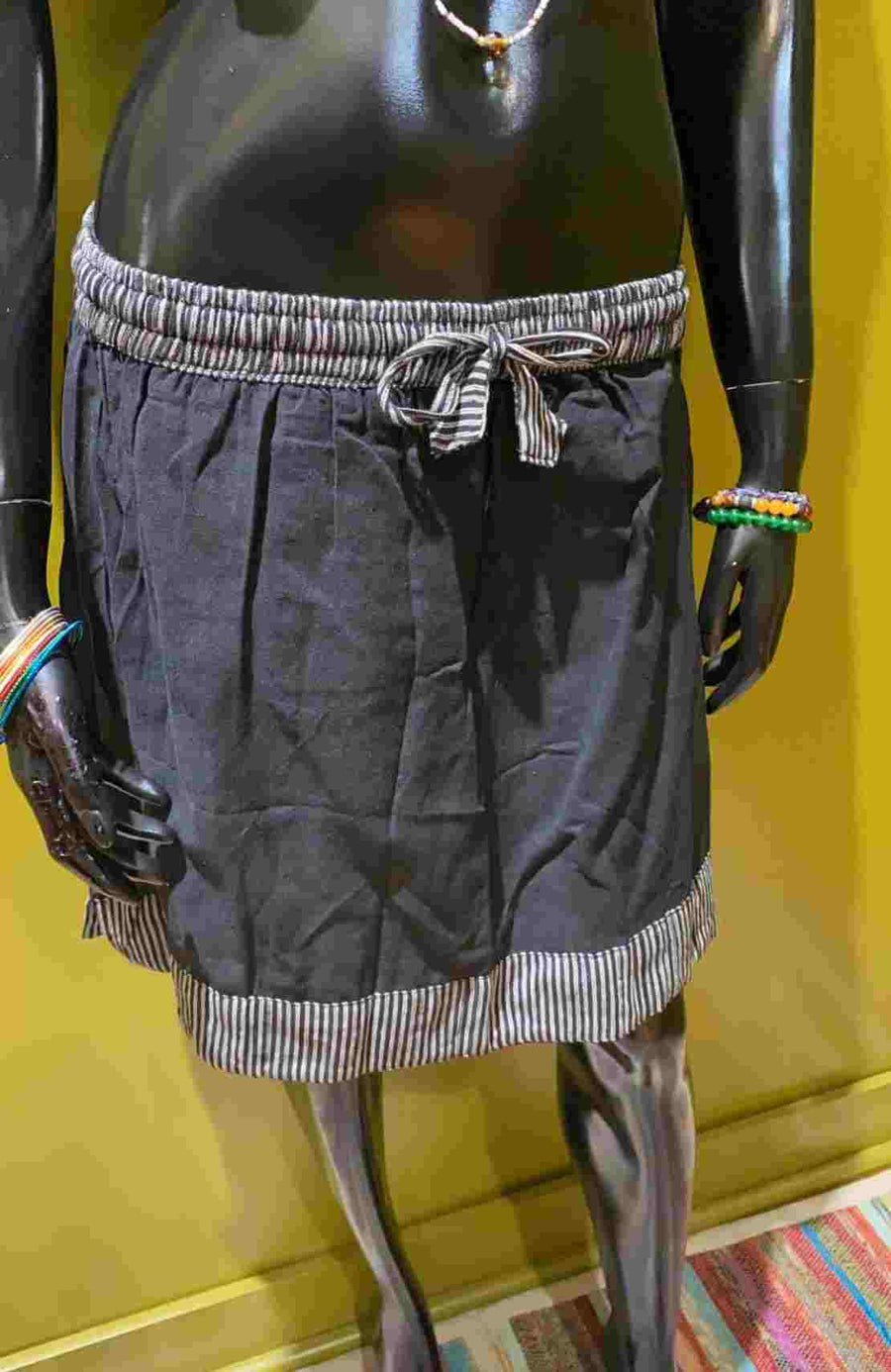 Cotton Drawstring Short Skirt - Solid Color