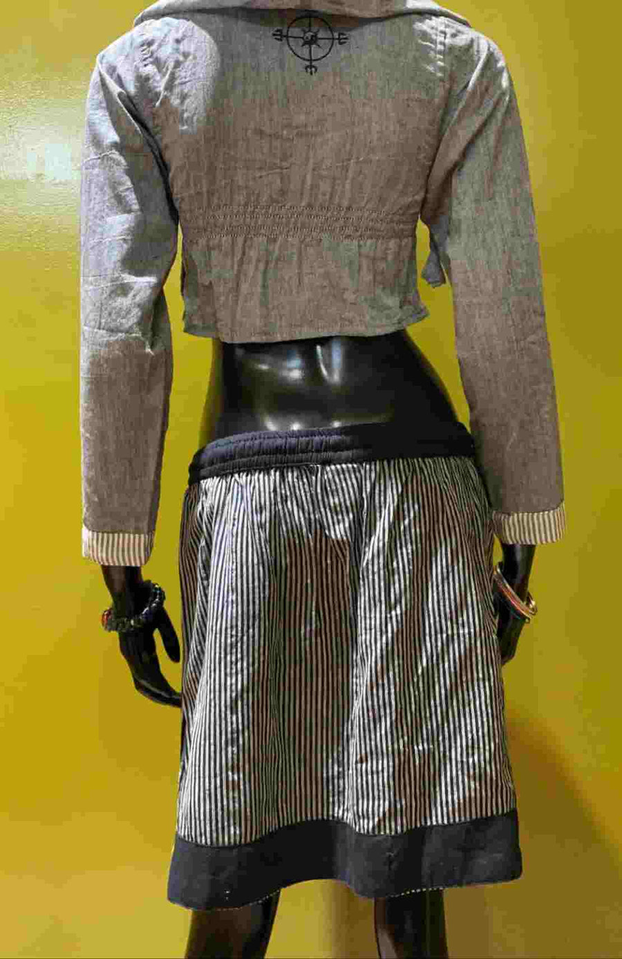 Cotton Drawstring Short Skirt - Stripes