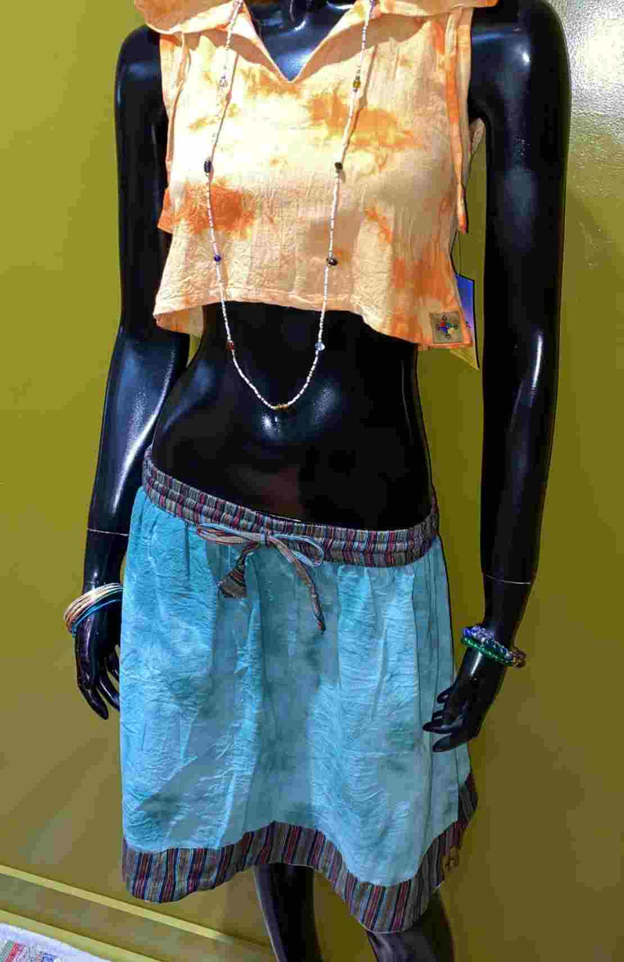 Cotton Drawstring Short Skirt - Tie Dye