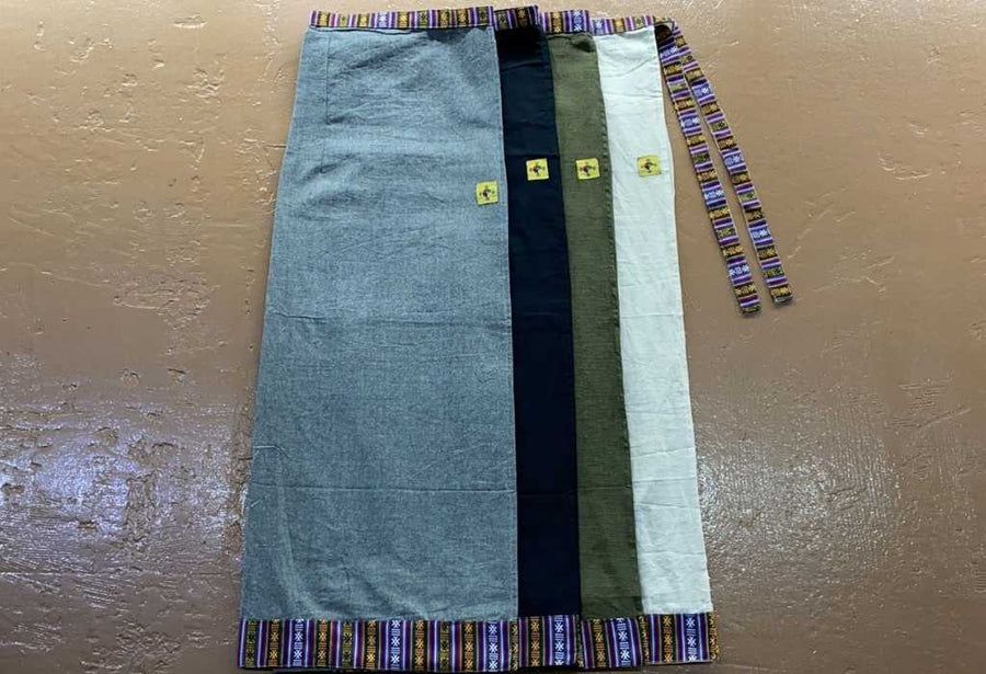 Cotton Straight-Cut Bhutani Trim Wrap Skirt - Solid Color