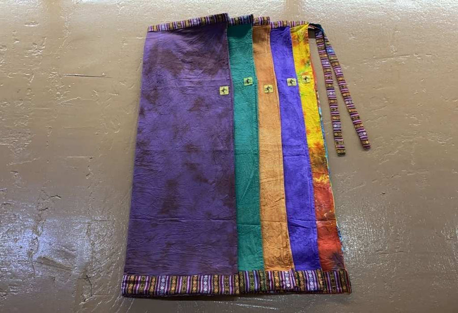 Cotton Straight-Cut Bhutani Trim Wrap Skirt - Tie-Dye