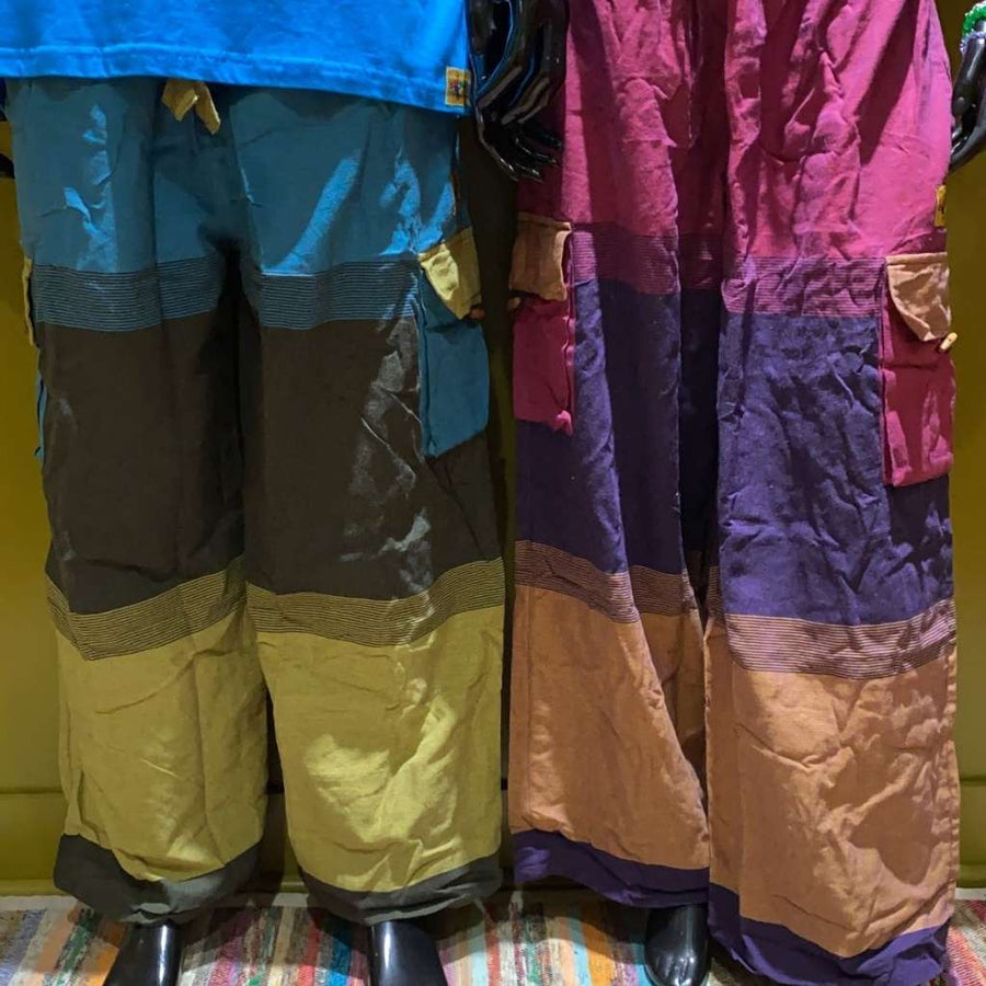 Cotton Wide-Leg Cargo Pocket Pants - Tri-Color
