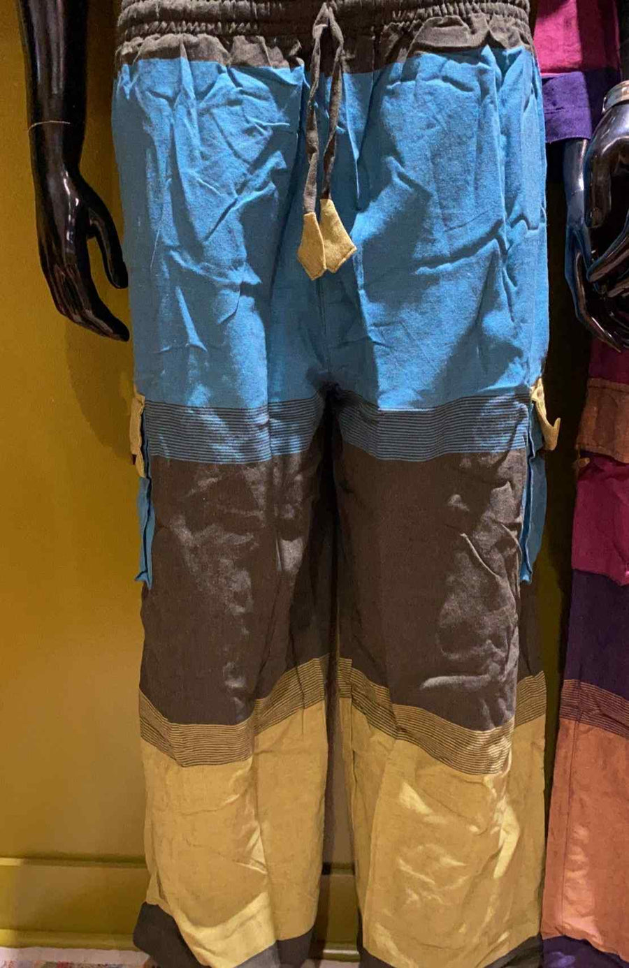 Cotton Wide-Leg Cargo Pocket Pants - Tri-Color