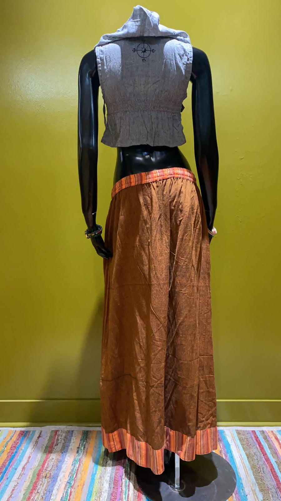 Cotton Drawstring Long Skirt - Solid Color