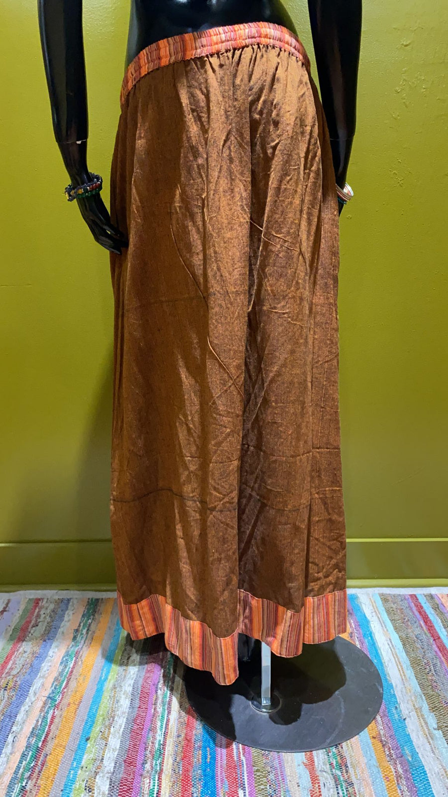 Cotton Drawstring Long Skirt - Solid Color