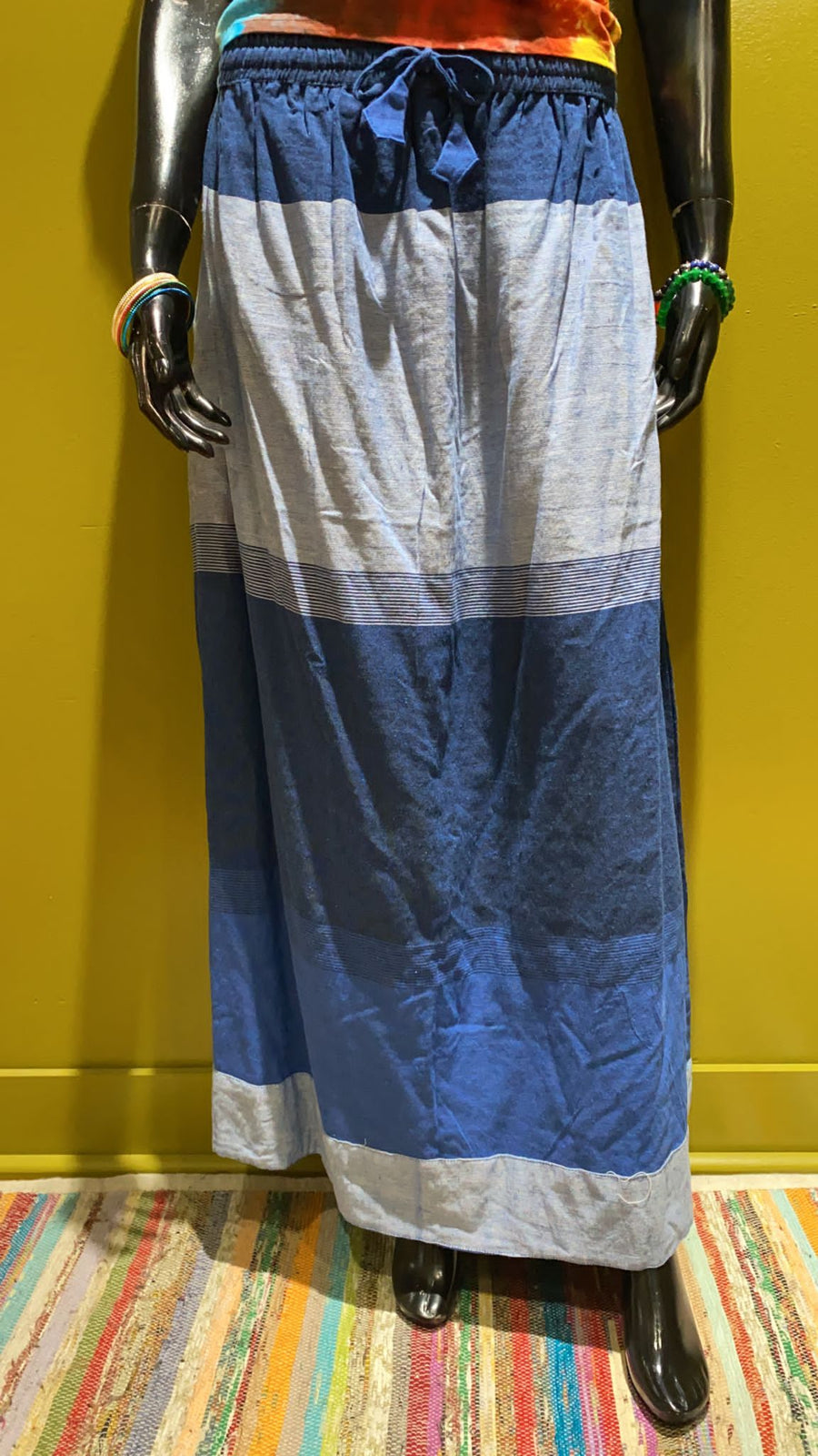 blue long drawstring skirt