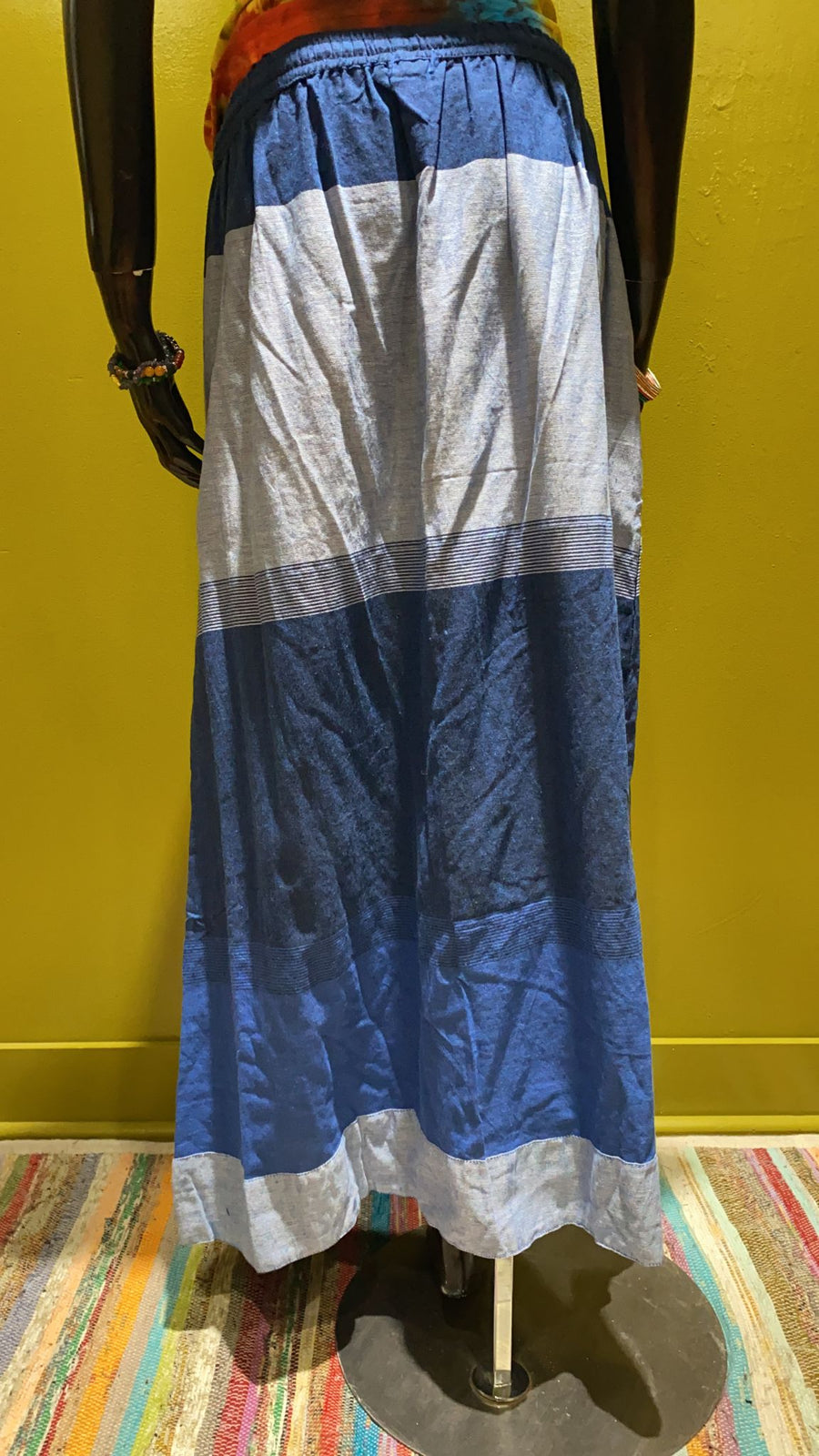 Cotton Drawstring Long Skirt - Tri Color