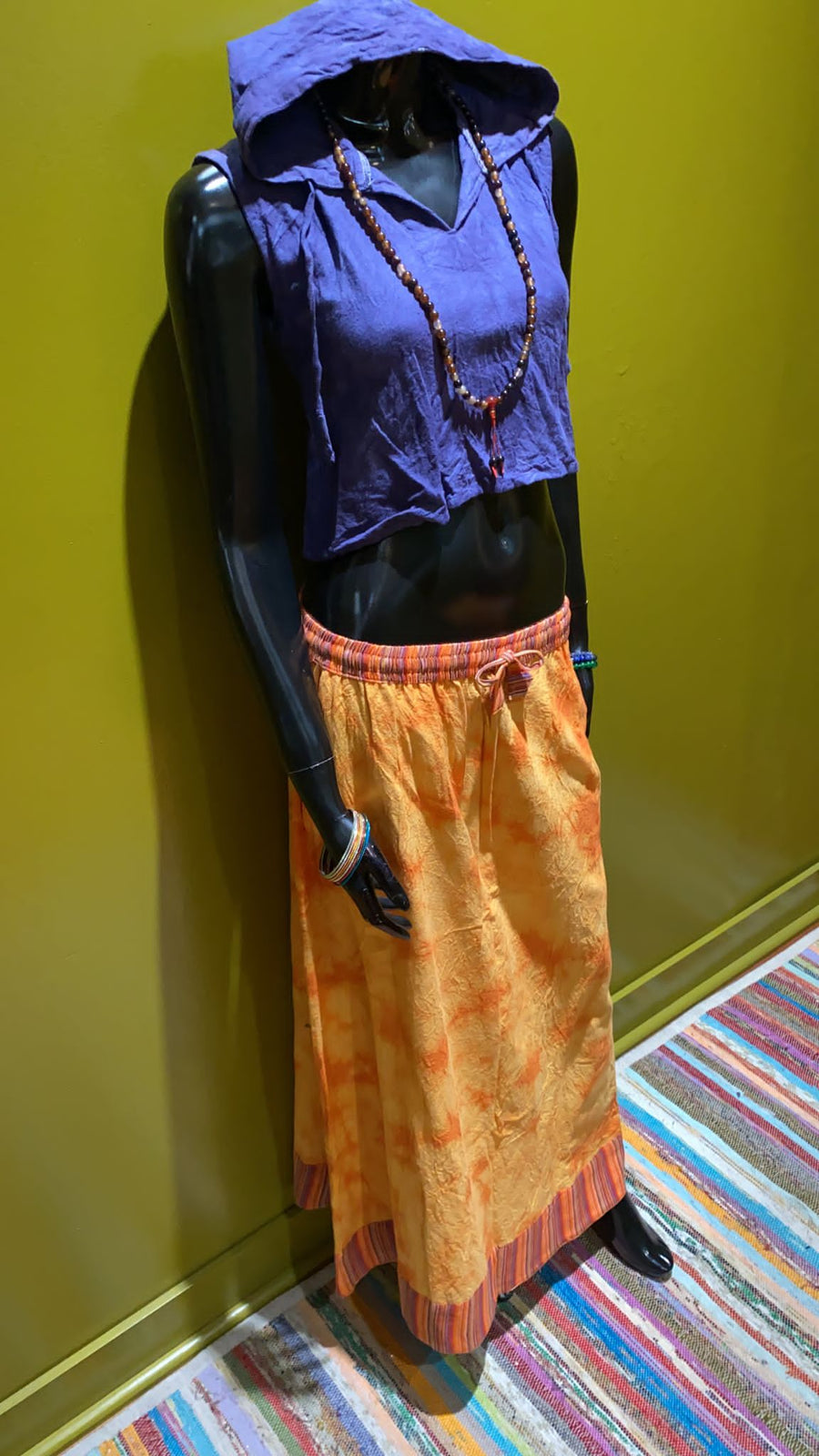 Cotton Drawstring Long Skirt - Tie Dye