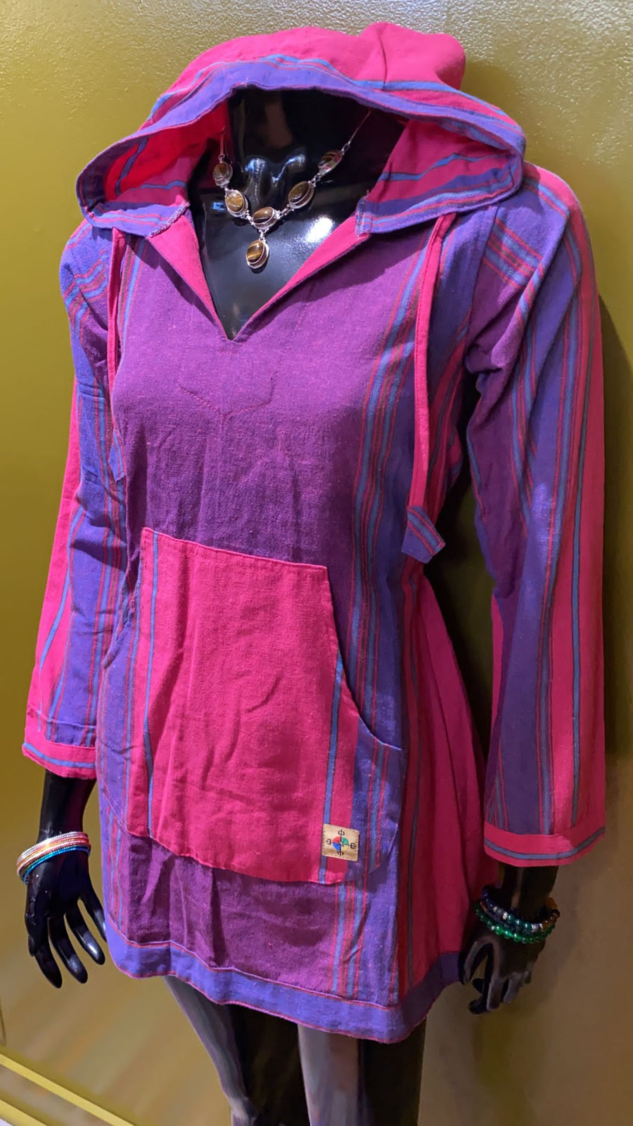 Cotton Front Pocket Long-Sleeve Hoodie Dress - Shyama Stripes