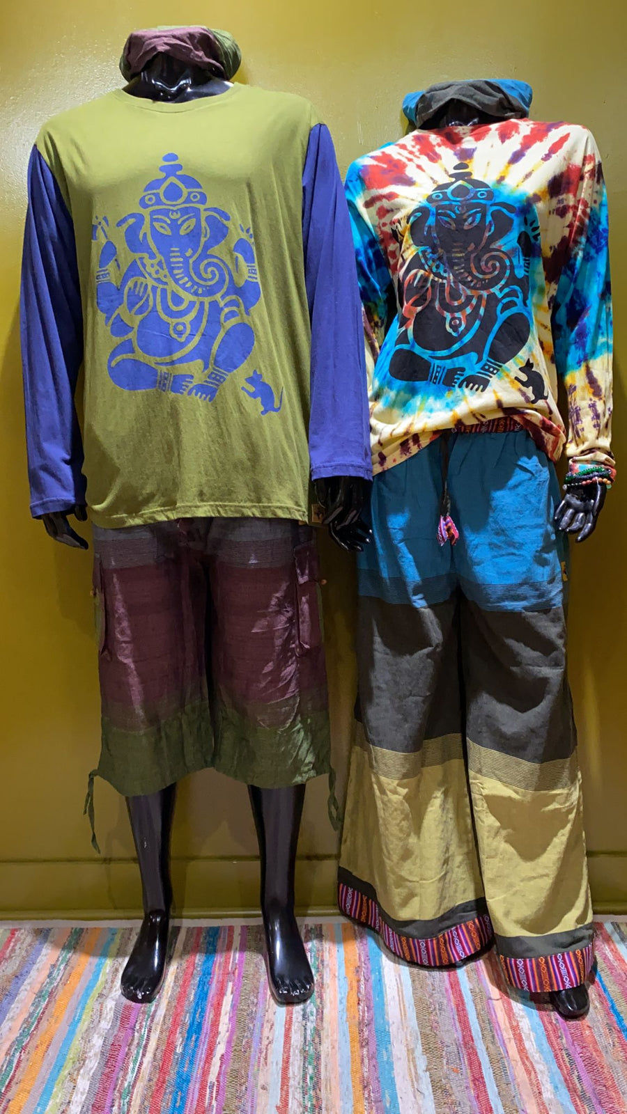 Ganesh Painted Cotton Long-Sleeve Tee Shirt - Tie Dye