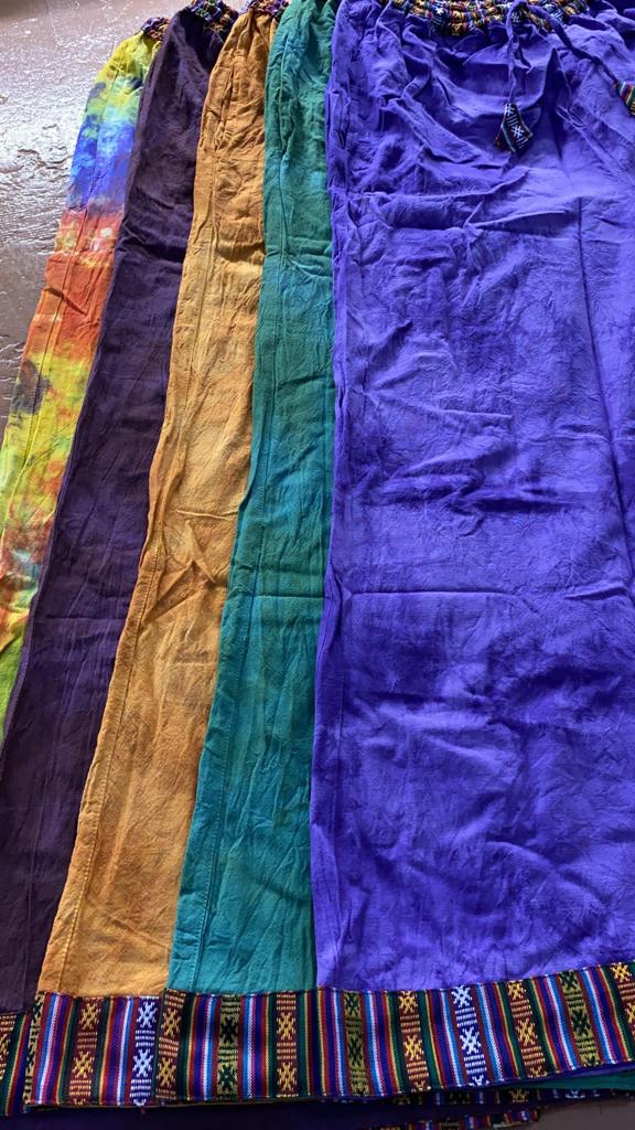 Cotton Wide-Leg Bhutani Trim Flare Pants - Tie-Dye