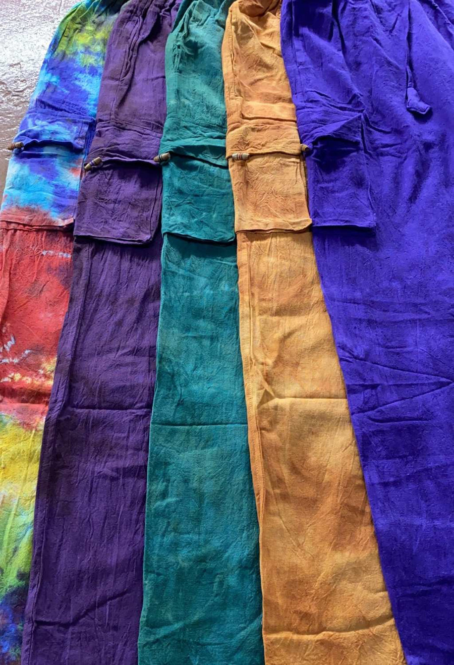 Cotton Wide-Leg Cargo Pocket Pants - Tie-Dye