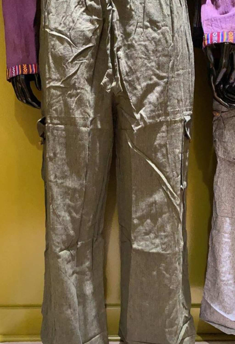 Cotton Wide-Leg Cargo Pocket Pants - Solid Color